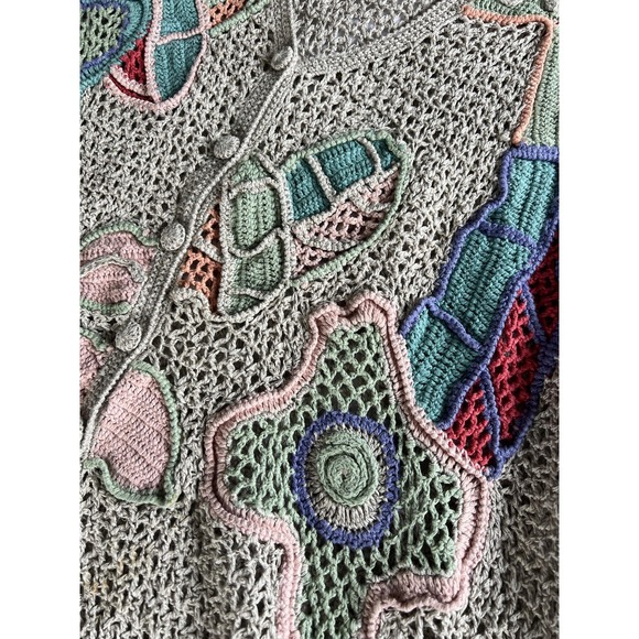 Sigrid Olsen Sport Sweater Vest‎ Womens Large Knit Floral Boho Crochet Linen - Picture 6 of 11